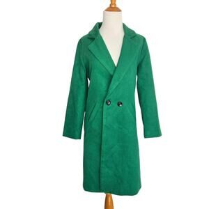 Tanming Womens Wool Blend Coat Double Breasted Green Work Mid Length Corp XS